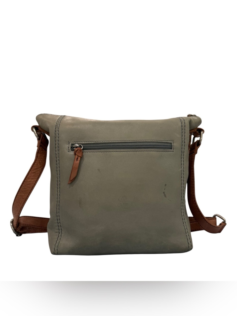 The Sak Ashland Leather Crossbody Bag Gray Brown Tassel Boho Purse - Picture 2 of 9